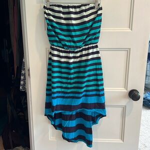 EXPRESS striped strapless high/low hem dress